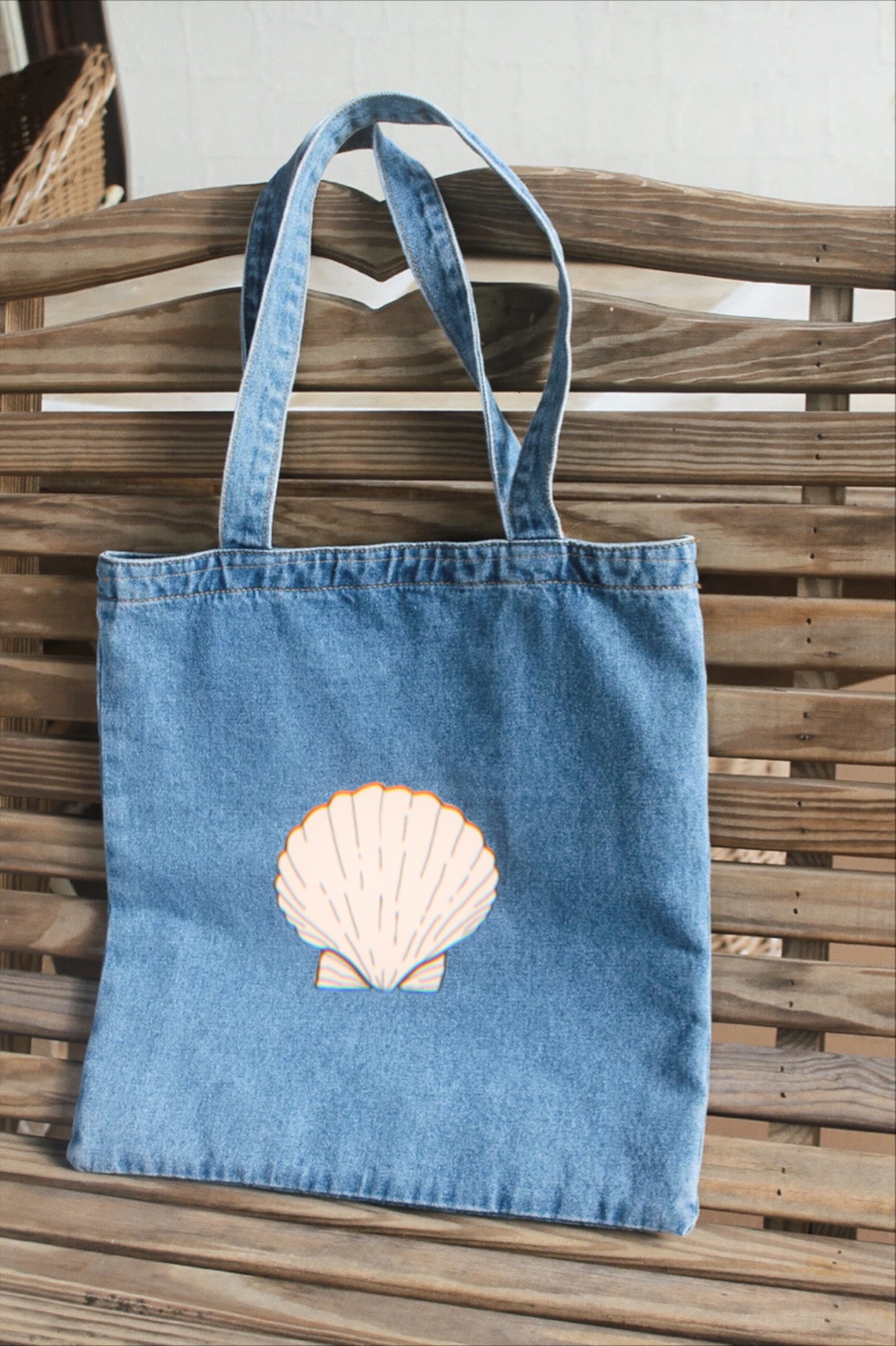 vintage seashell - denim tote